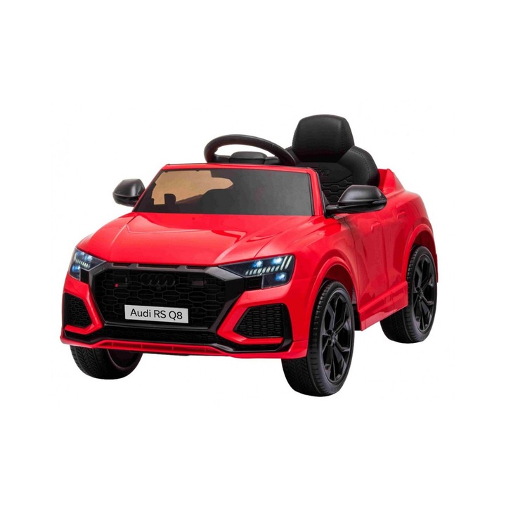 Masinuta Electrica de Tip Audi RS Q8, Comando Kids, cu Telecomanda, Centura Siguranta, Scaun Piele Ecologica, Suspensii, Schimbator Viteze, Putere 70W, Cadru Rezistent, Sistem Iluminare, Sistem Sonor, Greutate Maxima Admisa 25 Kg, Varsta 3-6 Ani, Rosu