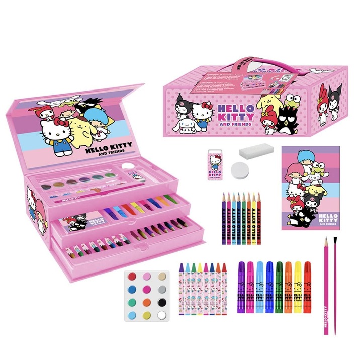 Trusa de colorat valiza Hello Kitty, 42 piese Roz