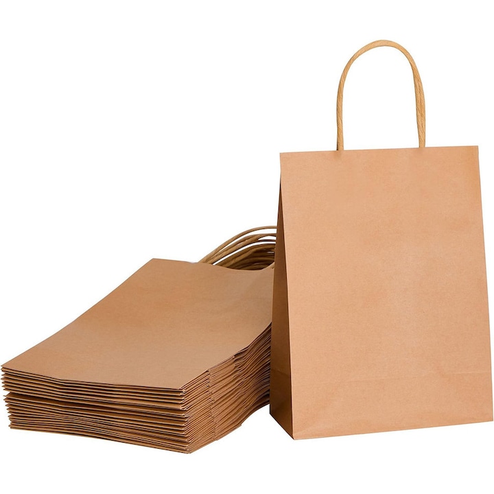 Set 24 pungi cadou mici cu maner, maro, 15x8x21cm