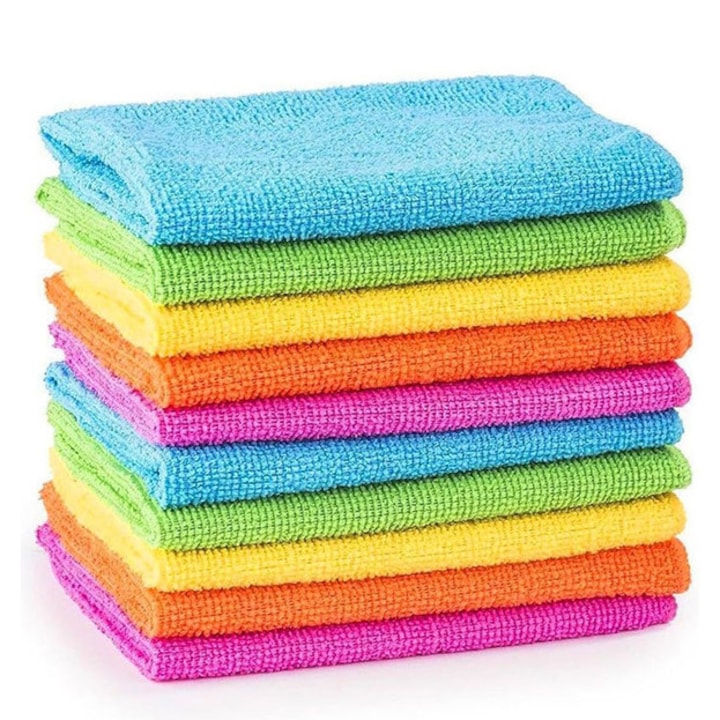 Set 10 lavete microfibra multicolor 30x30cm, reutilizabile, absorbante
