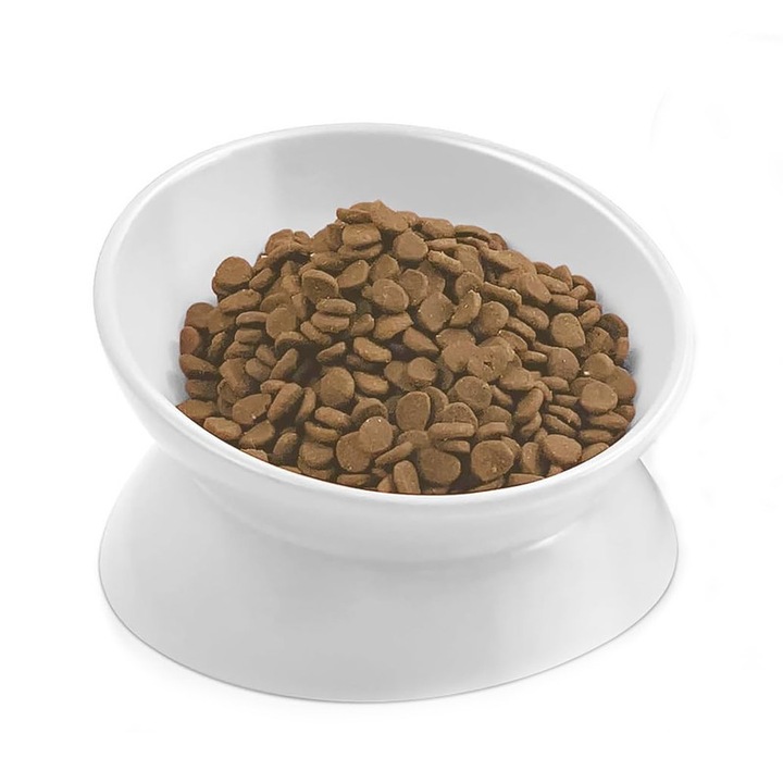 Castron pentru pisici, ceramica, design inclinat 15°, alb, 5.2x3.7 inch