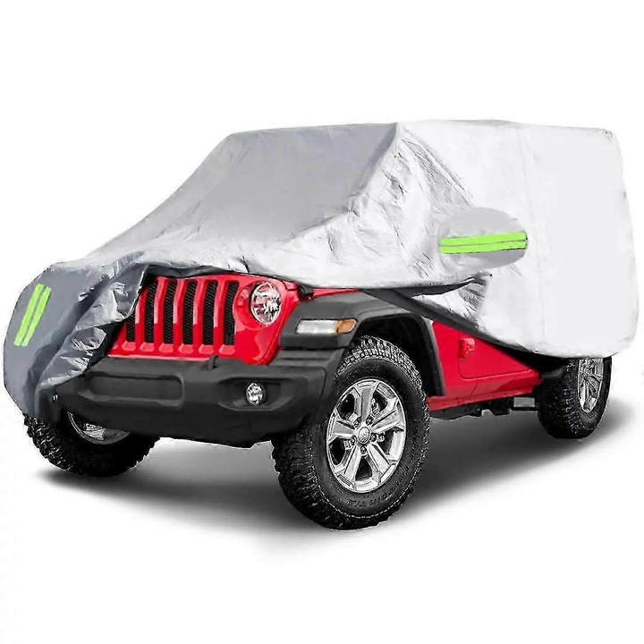 Husa auto impermeabila pentru Jeep Wrangler 2/4 usi, 440x190x180cm/480x190x180cm, argintie/neagra, set 1 buc.