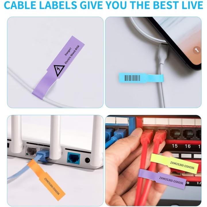 Cabluri Plastic Colorate Set 300 etichete pentru cabluri, Etichete colorate cu cablu impermeabil ...