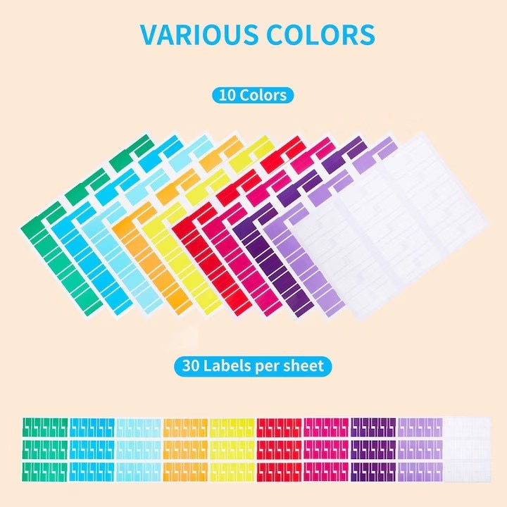 Cabluri Plastic Colorate Set 300 etichete pentru cabluri, Etichete colorate cu cablu impermeabil ...