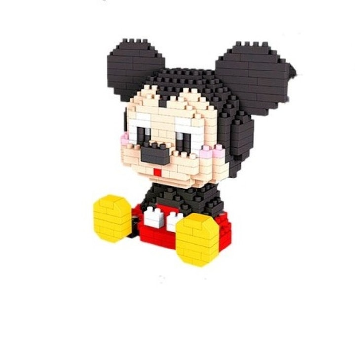Innovium™ ihlette animált egér építőkészlet, 378 ABS darab, 3D modell nagy fülekkel és piros nadrággal, 9,4 × 8,3 × 9 CM, kreatív játék gyerekeknek és gyűjtőknek