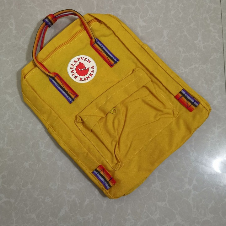 FJALLRAVEN KANKEN hátizsák, vízálló vászon utazó számítógépes hátizsák diákoknak, sárga, 16 literes