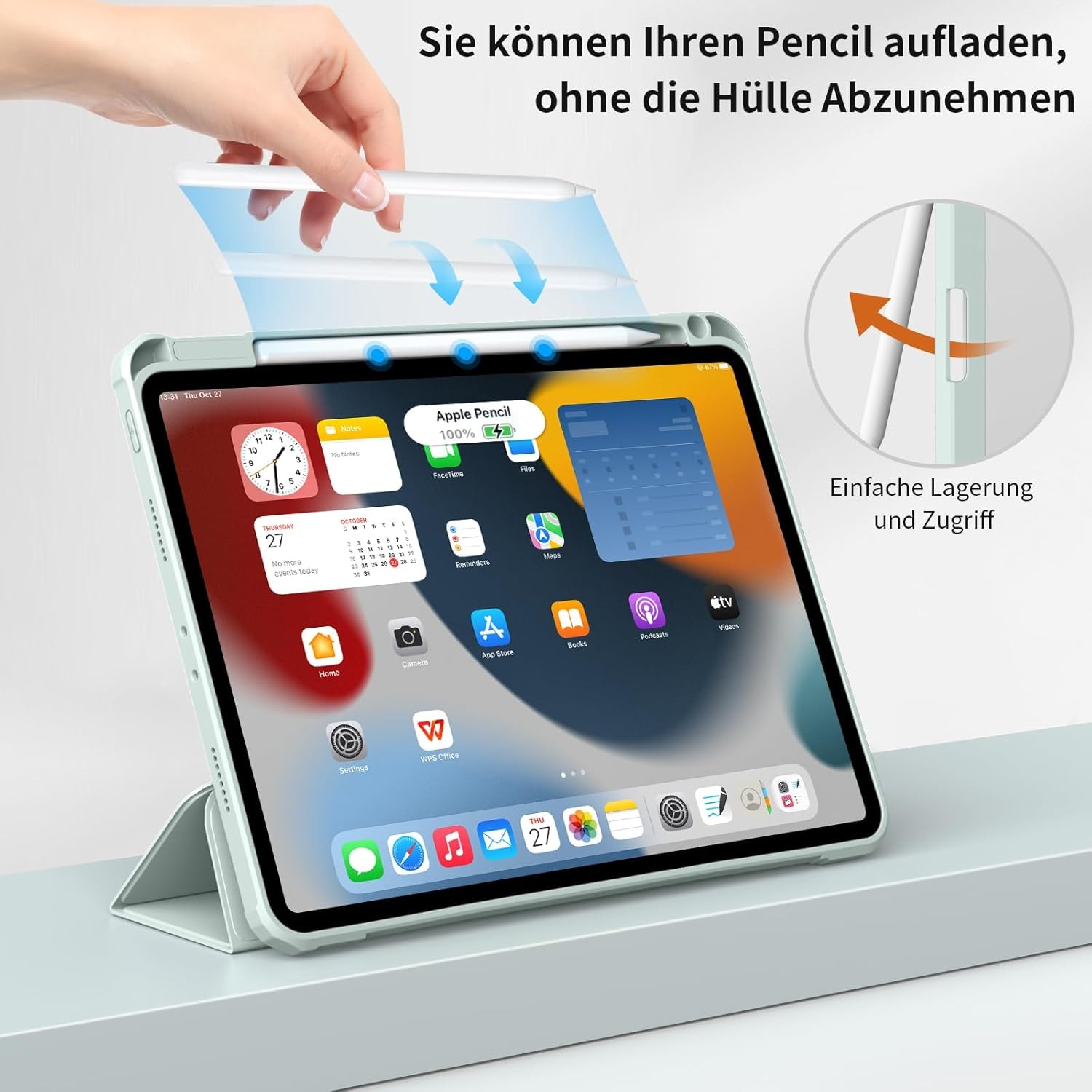 Husă tabletă BQDIYOO pentru iPad Air 11", verde deschis, suport pentru creion, auto sleep/wake