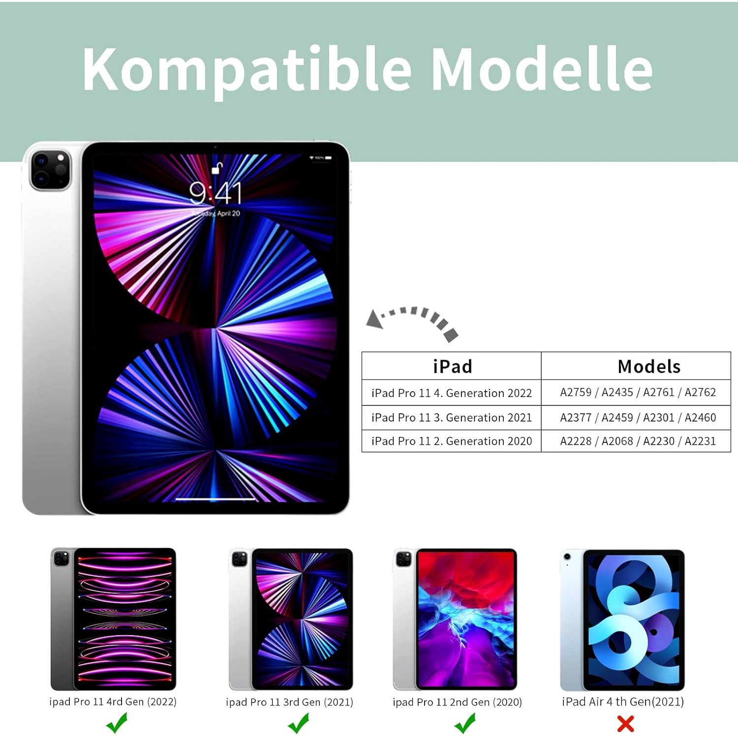 Husă tabletă BQDIYOO pentru iPad Air 11", verde deschis, suport pentru creion, auto sleep/wake