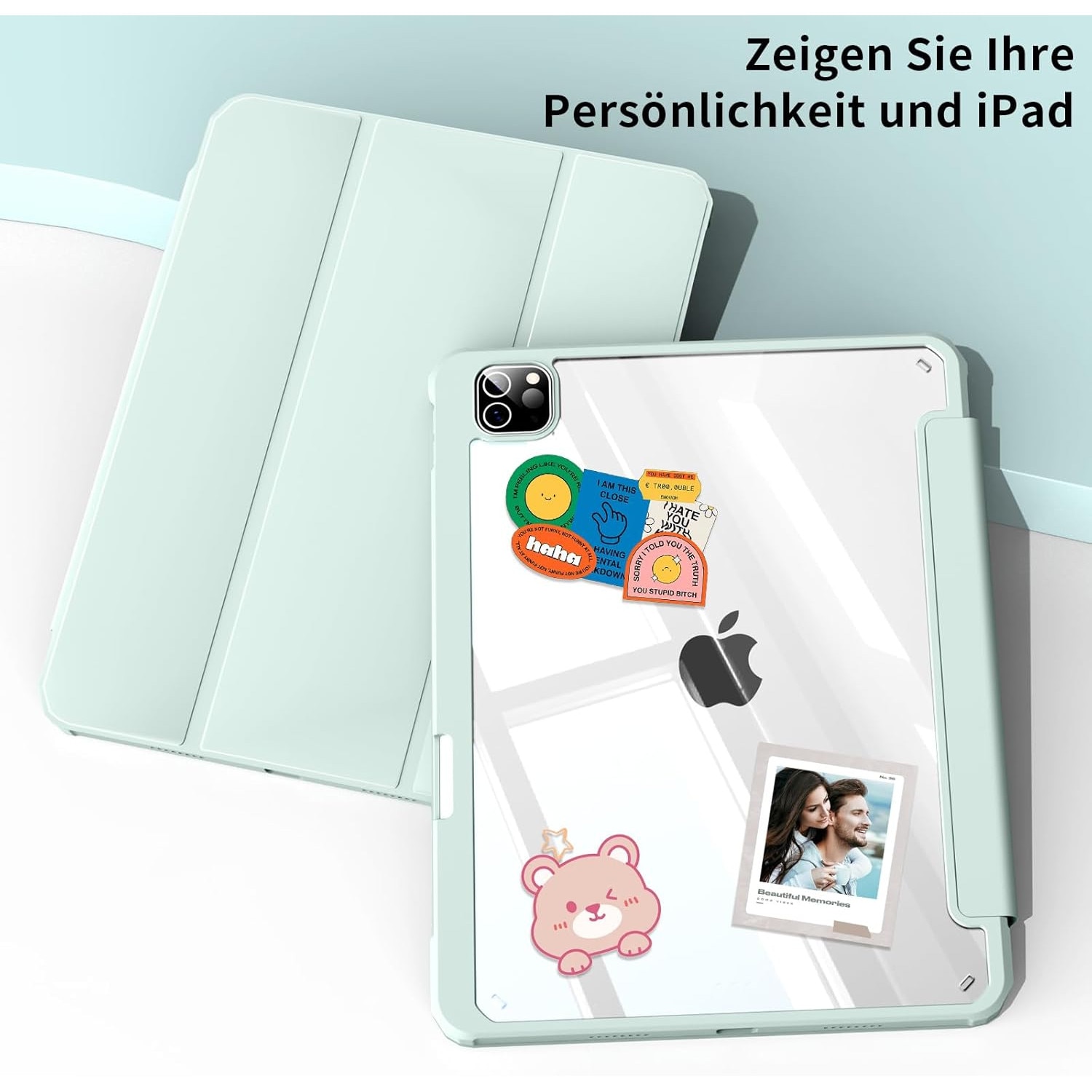 Husă tabletă BQDIYOO pentru iPad Air 11", verde deschis, suport pentru creion, auto sleep/wake