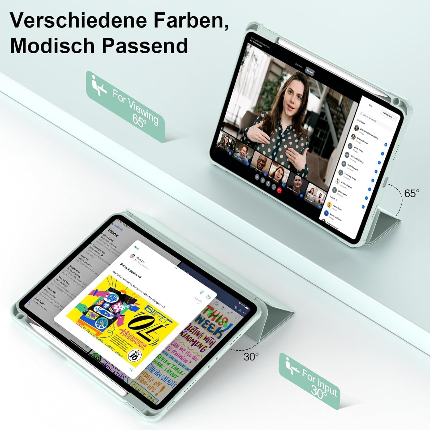 Husă tabletă BQDIYOO pentru iPad Air 11", verde deschis, suport pentru creion, auto sleep/wake
