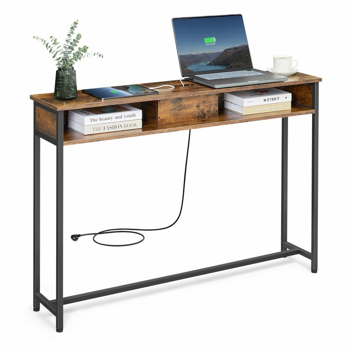 Comoda, Songmics, Cadru Din Otel Si MDF, 2 Porturi USB, 2 Prize, Banda De Alimentare, Ideala Pentru Hol, Sufragerie Sau Birou, 25 x 120 x 81 Cm