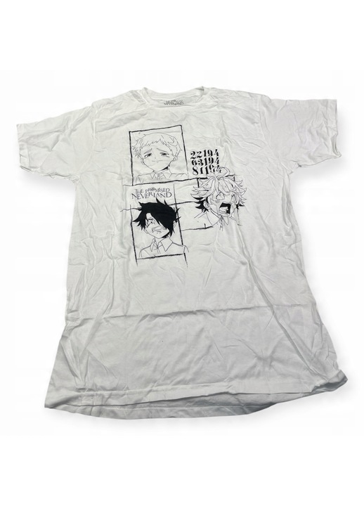Ferfi kerek nyaku polo SPENCER'S THE PROMISED NEVERLAND feher pamutbol, Fehér