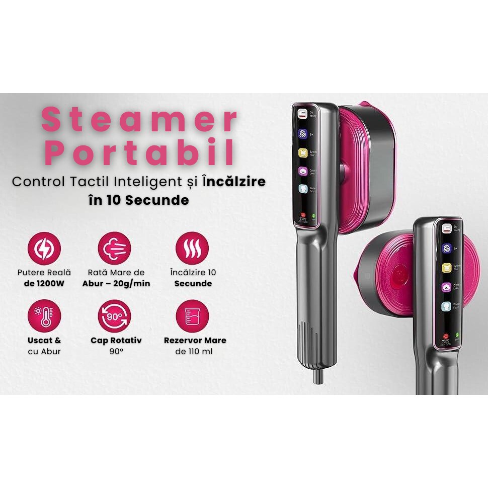 Fier de calcat portabil cu abur, putere 1200W, 5 programe prestabilite ...