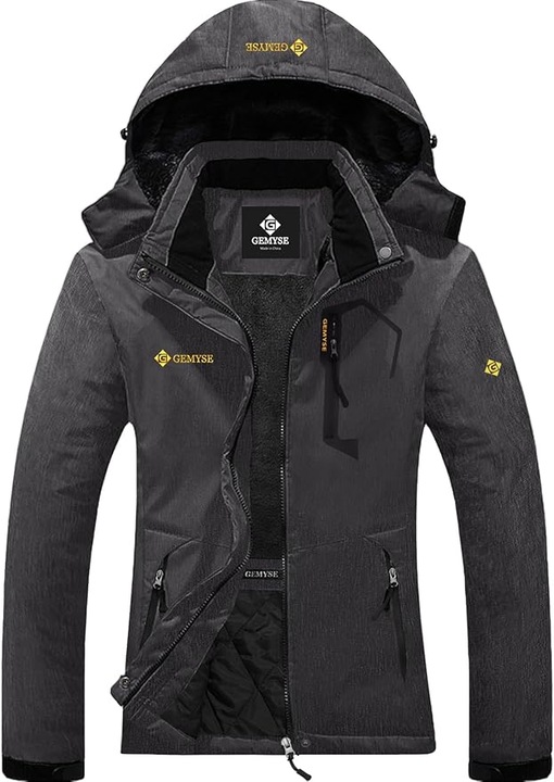Geaca de Ski pentru Femei, GEMYSE, Impermeabila, Cu gluga, Calduroasa, Captusita cu Fleece polar, Rezistenta la vant, Perfecta pentru iarna, ski, snowboard, snowmobile, Marimea L EU, Gri Grafit