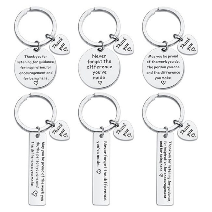 Kulcstartó szett 6 darab, fém, ezüst színű, személyre szabott design inspiráló üzenetekkel