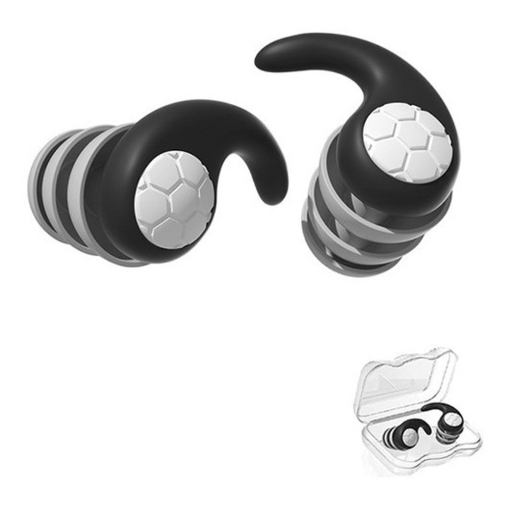 Dopuri de urechi pentru somn, reducere zgomot 33dB, silicon moale, negru, cu cutie, reutilizabile