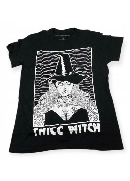 Férfi kerek nyakú póló SPENCER'S DANGER STRANGER fekete pamutból, M INTL