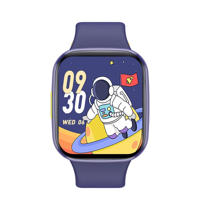 Ceas inteligent YoYoFit pentru copii, 1.69", monitorizare ritm cardiac si somn, impermeabil IP68, albastru