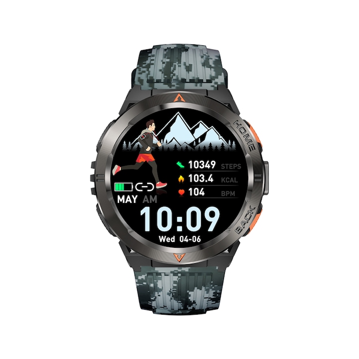 Ceas inteligent YoYoFit unisex, 1.43 inch AMOLED, GPS, albastru jungla