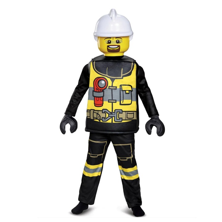 Costum de petrecere pentru copii LEGO Pompier *7252827-4Y 16037-RO DC, 4 parti, S, 4-6 ani, Negru/Galben