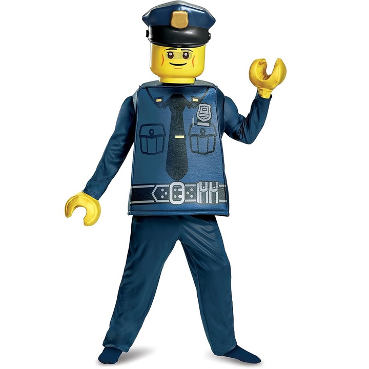 Gyerek parti jelmez LEGO Rendőrtiszt 7252841-7Y 16037-RO DC, 4 részből álló, Tunika, Maszk, Nadrág, Ujjak, M, 7-8 év, Kék