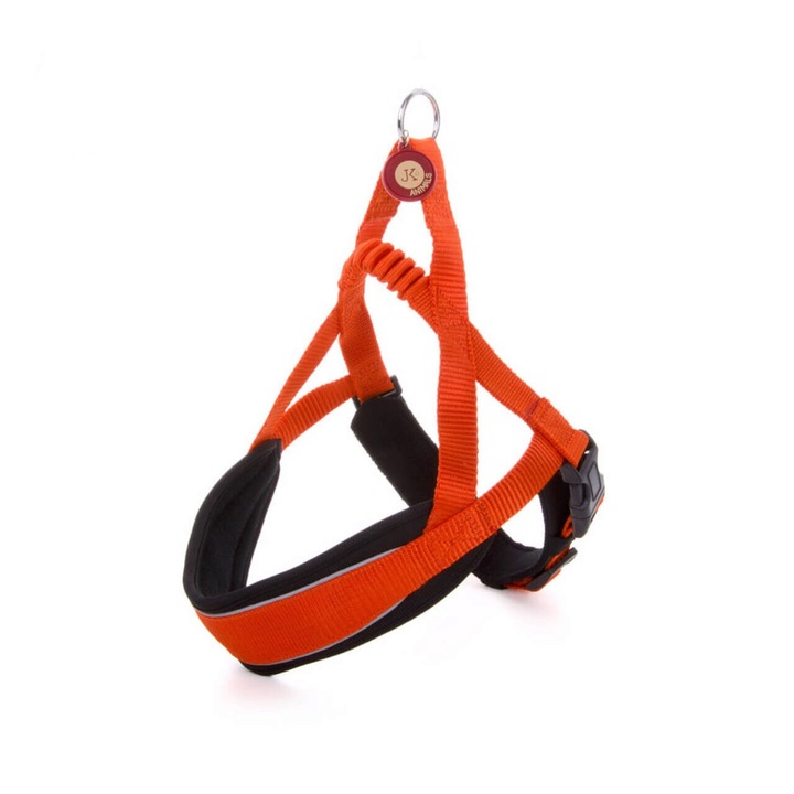 Ham Caini COMFORT pentru Caini de Talie Mare, Portocaliu (L: 58-66 cm) JK - Nailon cu Intaritura Moale, Inel Metalic, Elemente Reflectorizante de Siguranta