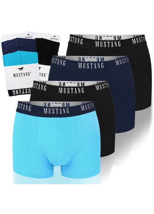 Set 4 bucati, boxeri barbati, Mustang, BM153, Banda elastica cu logo, Clasici, Bumbac, Mix color, Marime XXL