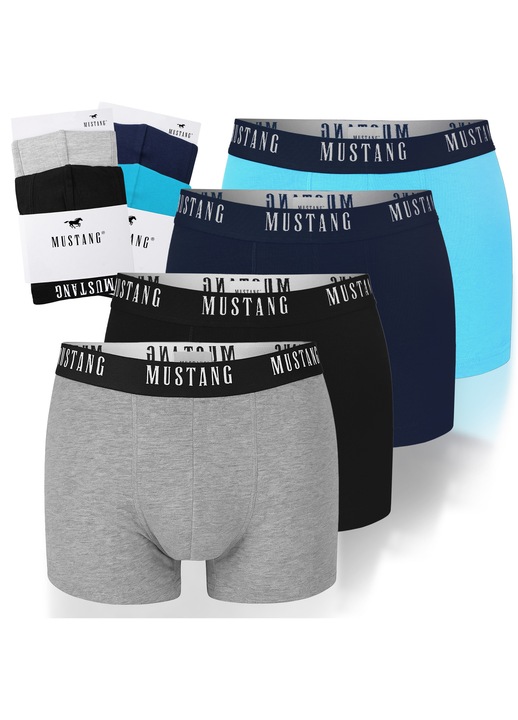 Set 4 bucati, boxeri barbati, Mustang, Banda elastica cu logo, Clasici, Bumbac, Mix color, Marime XXL