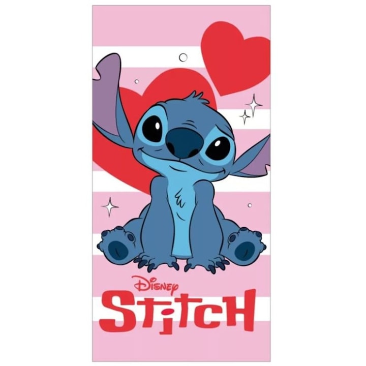 Prosop de plaja Disney, Lilo si Stitch, 70x140 cm, roz-alb
