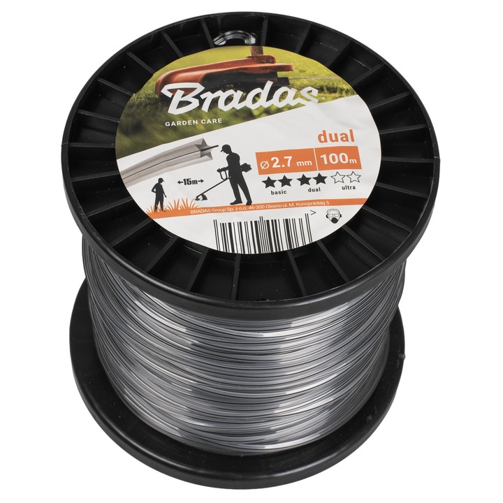 Linie de taiere pentru masina de tunsa iarba Bradas RIPPER DUAL star 2.7mm x 100m, Argintiu