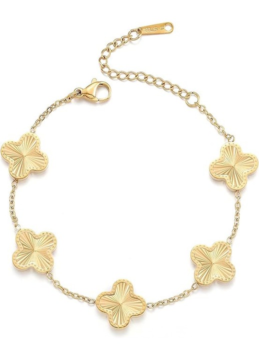 Bratara cu trifoi dama, aur 18K, din otel inoxidabil, dimensiune ajustabila, auriu