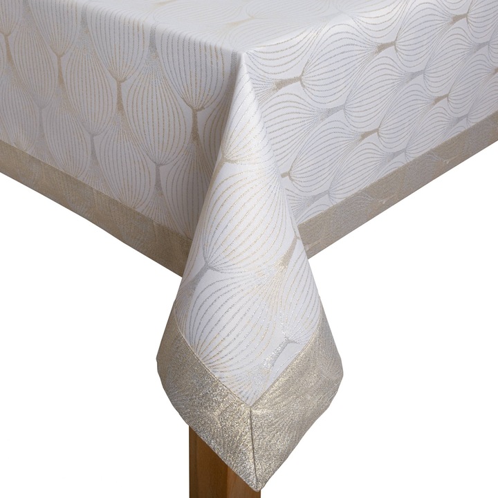 Fată de masă Invitta O5 LZS-33022, 160x160 cm, crem-auriu, rezistentă la pete, cusătură cu bordură de 5 cm