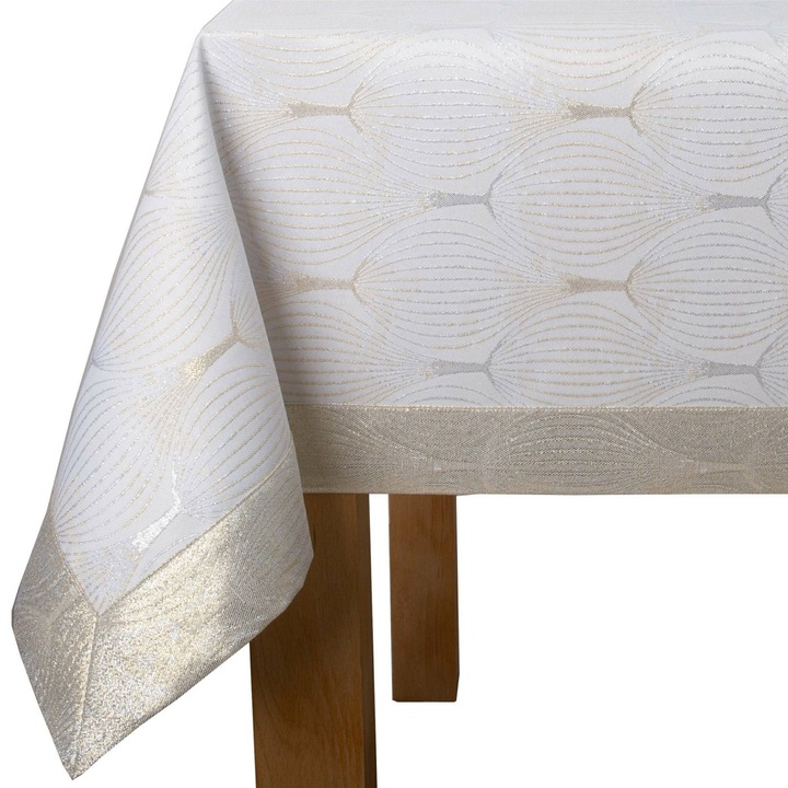 Покривка за маса Invitta O5 LZS-33022, 160x260 см, кремаво-златна, 5 см бордюр, устойчива на петна, 100% полиестер