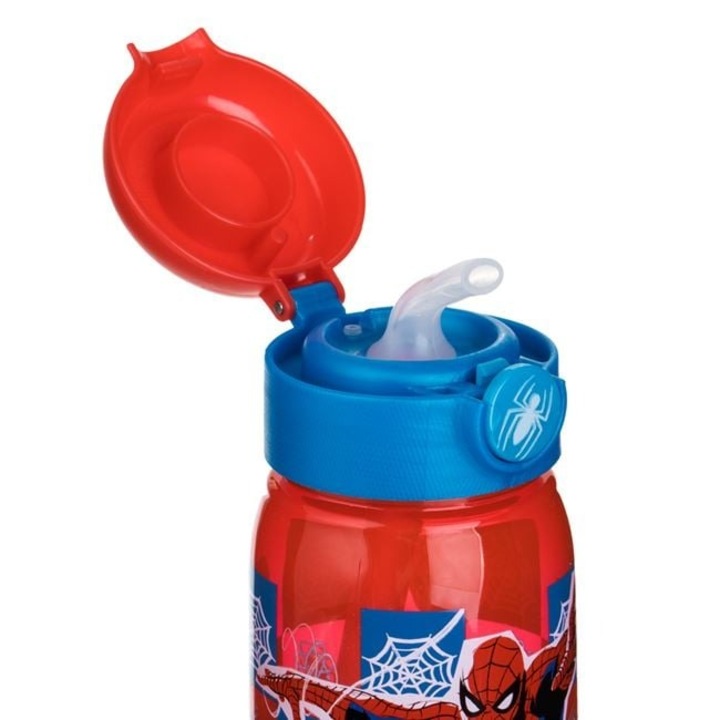 Детска бутилка за вода с изскачащ капак 510 ml Спайдърмен – пластмасов съд за хидратация за момчета за училище, детска градина, спорт – ANTBro®