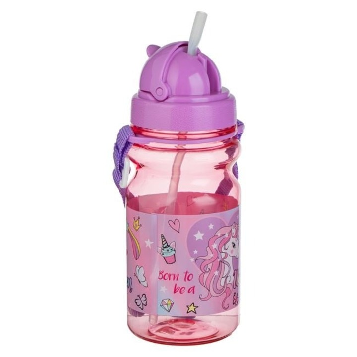 Детска Бутилка за Вода Pop-Up 350 мл Лилава с Еднорог – Контейнер за Хидратация за Момичета Детска Градина, Училище, Ежедневни Дейности – ANTBro®