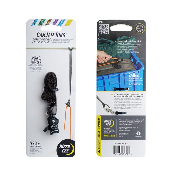 Nite Ize - Inel de strangere a franghiei CamJam cu chinga 12" - mic Negru