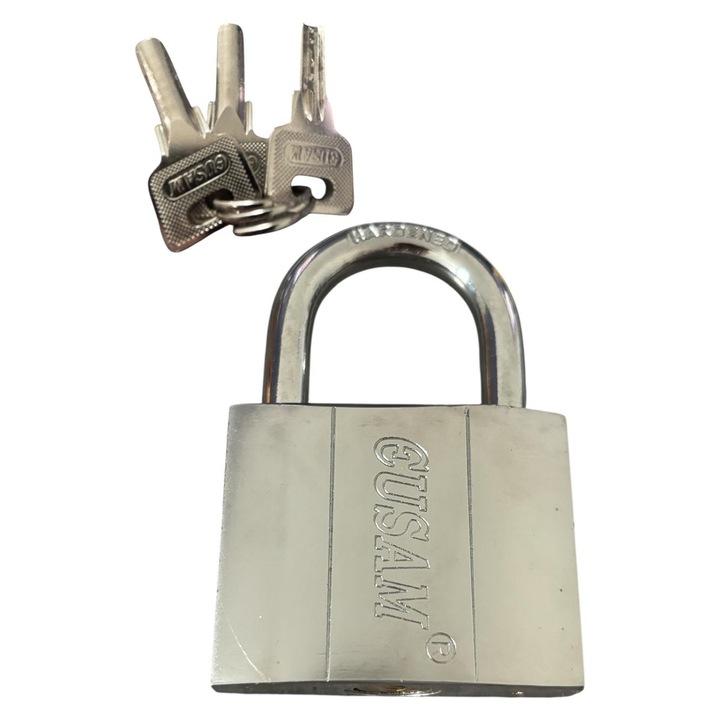 Lacat metalic Eusam 38 mm, 3 chei semiluna, 130 grame, compact si rezistent, AVI-4925