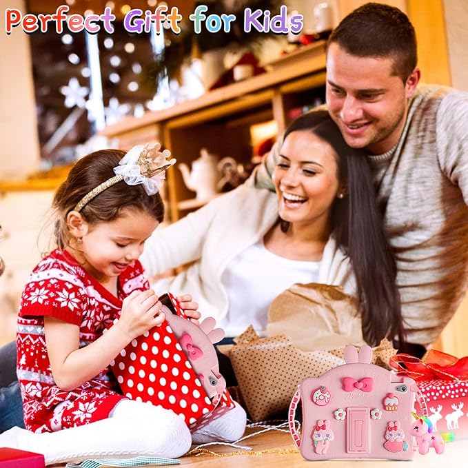Husa de protectie pentru iPad 11/10, 9 inch, generatia 11/10, 2025/2022, cu manere, curea de umar reglabila, stand pliabil, din silicon, cu breloc unicorrn, model iepure, roz