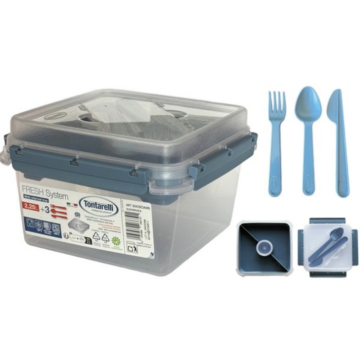 Set cutie alimentară, Tontarelli, 2,25L, albastru, tacâmuri incluse