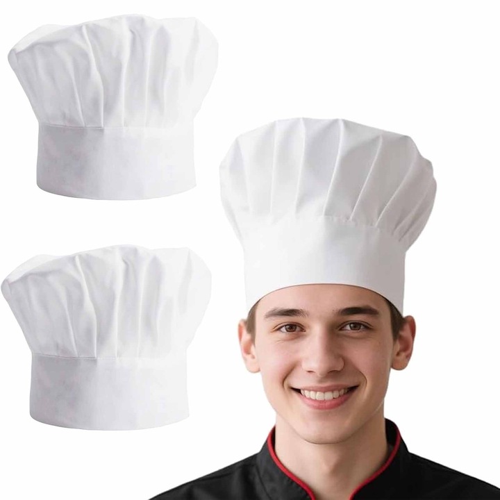 Boneta de bucatar unisex, SINBINTA, Boneta de bucatar, Respirabil, Etanseitate reglabila, Usor de purtat, Usor de curatat si disipat caldura, Pentru scoli de catering, restaurante, pub-uri, cafenele, Bumbac, 30*27*24cm, Alb