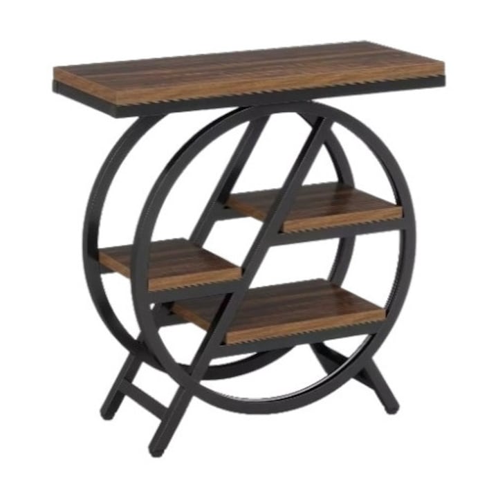 Декоративна маса за хол/антре, модел София 2, кафява/черна, дървена текстура, 65 см