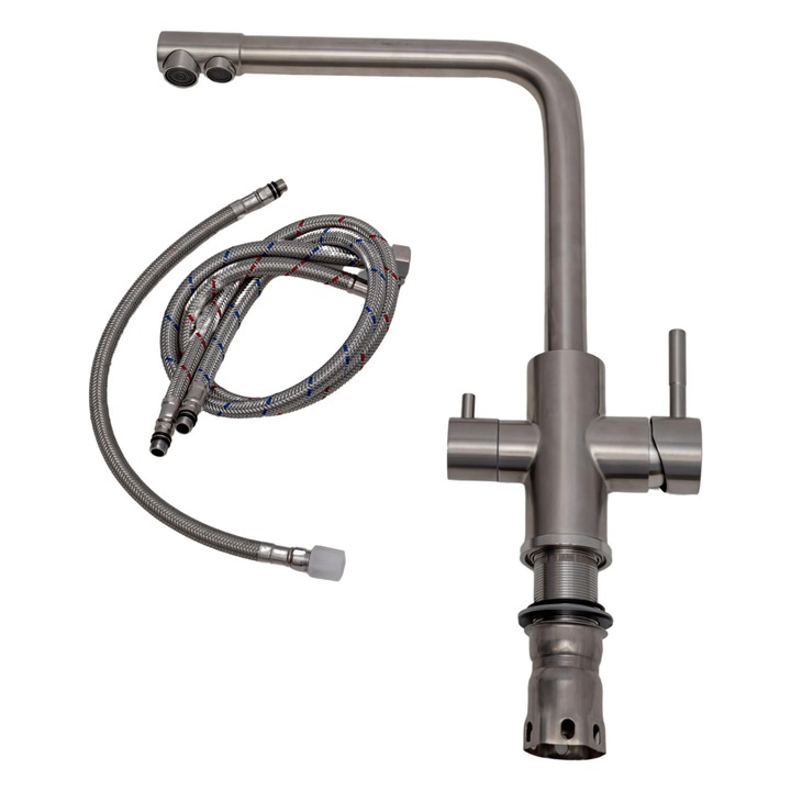 Filtru apa cu osmoza inversa 6 trepte, 0.0001 microni cu pompa de presiune – AquaSolution RO-ProLine + Baterie 3 cai, Edge inox 304