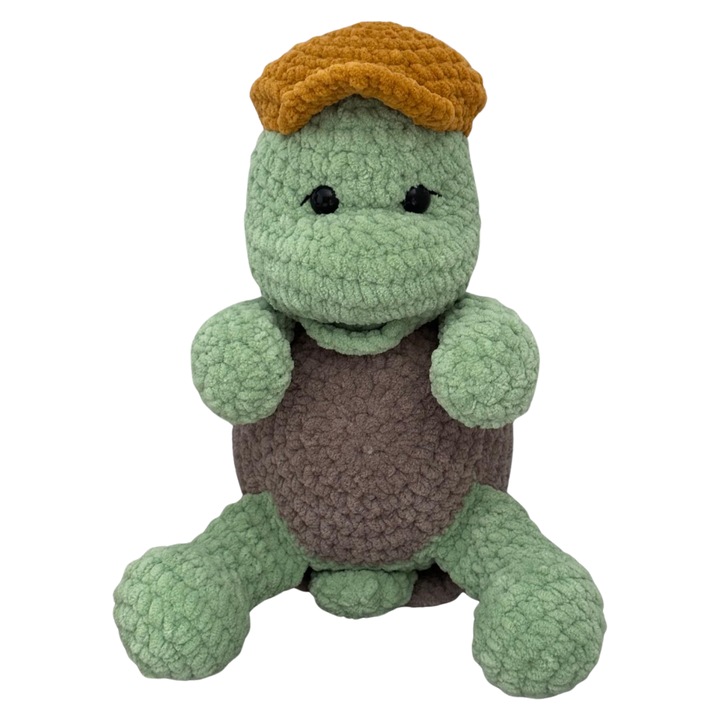 Ръчно плетена жаба с плюшена антиалергична прежда, Аспержи, хипоалергенен пълнеж, 30 см