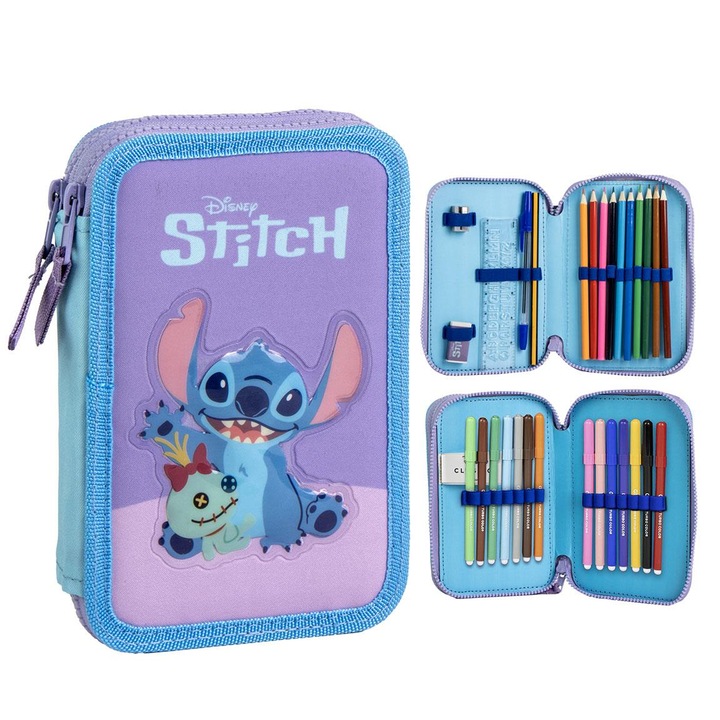 Penar echipat cu 2 compartimente, 29 piese Lilo & Stitch Mov