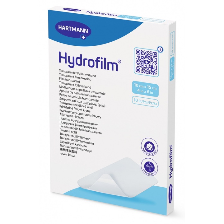 Plasturi HARTMANN PAUL, Hydrofilm, 10x15cm, set 10 buc, pentru rani cavitare, absorbtie moderata