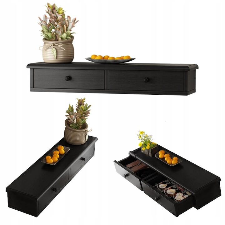 Raft de perete BADU modern cu sertare, negru, 1 raft, stil loft