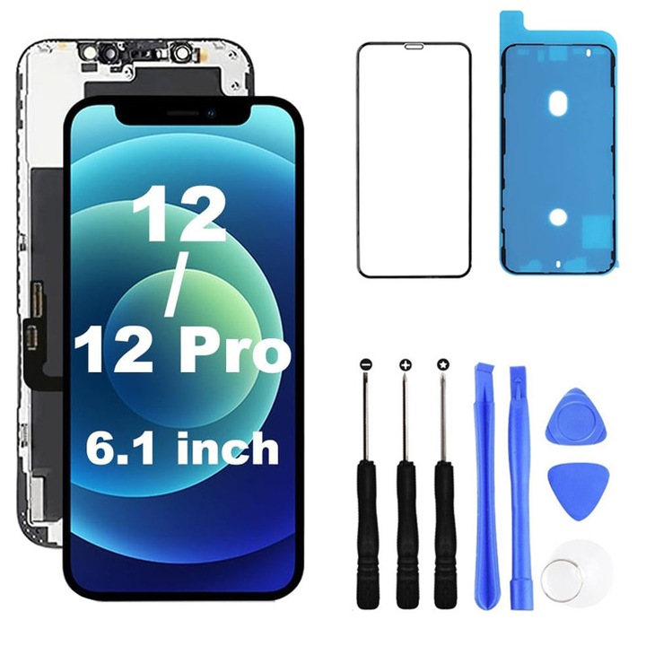 Rqiurpn LCD дисплей за iPhone 12/12 Pro 6.1 инча черен, пълен комплект