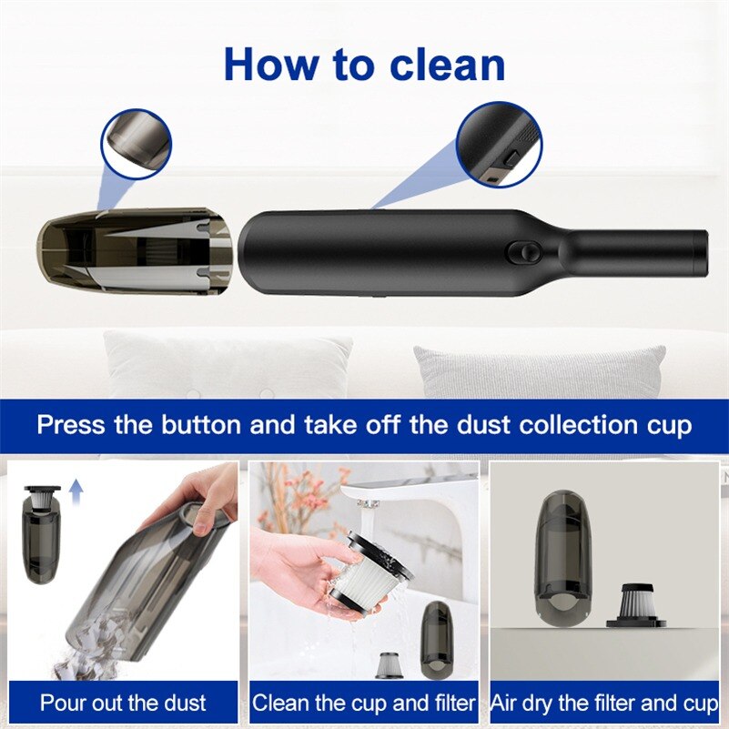 Aspirator Portabil pentru Casa si Masina, ORBER, fara fir, cu motor periat, aspirator umed si uscat, 13000 Pa, 3 baterii reincarcabile de 2000 Mah, 40 W, hepa de curatare detasabil, negru