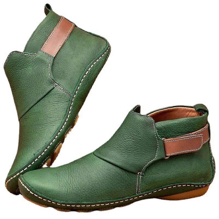 Ghete dama, verde, piele ecologica, talpa antiderapanta, sistem de prindere cu arici, 39 EU