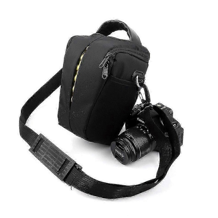 Geanta foto pentru camera Nikon, material nylon, rezistent la socuri, dimensiuni 16x13x23cm, culoare neagra